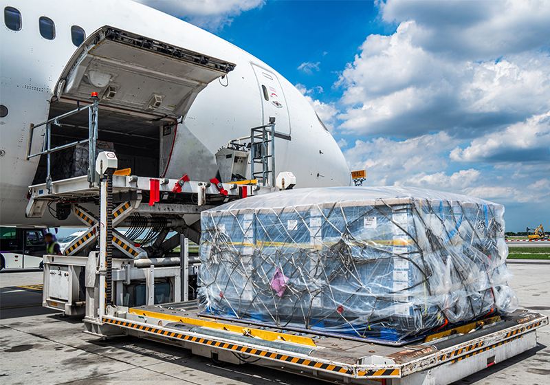 Air cargo being loaded for international delivery